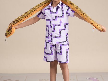 Snakes and Ladders Boys Purple Table Print Shirt and Boxer Set from Siblings Collection For Discount