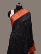 Black and Red Bandhani Kanchipuram Silk Handloom Dupatta with Leaves Design - Global Threads Online