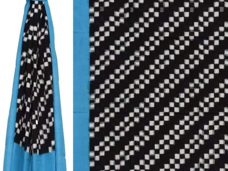 Blue and Black Pochampally Ikat Cotton Handloom Dupatta with Diagonal Design - Global Threads Discount