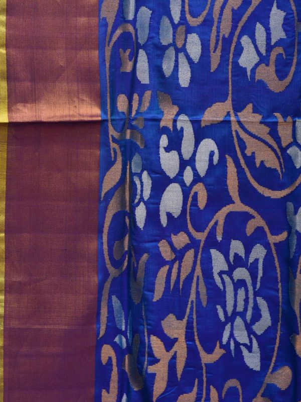 Blue and Yellow Uppada Silk Handloom Saree with One Side Border Design - Global Threads Sale