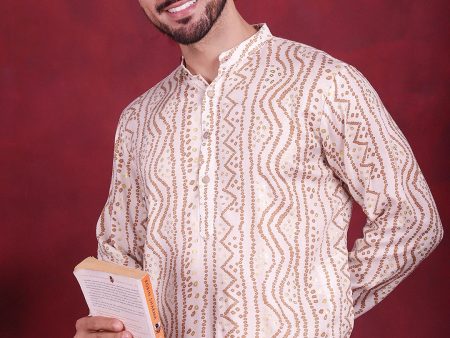 Jompers Men s Bandhani Printed Kurta - Cream For Discount