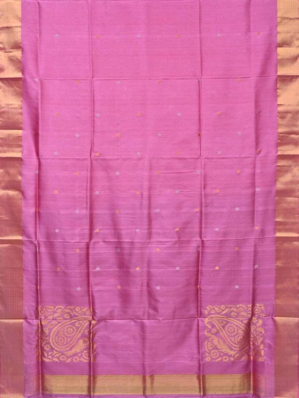 Baby Pink Uppada Silk Handloom Saree with Corner Mango Pallu Design - Global Threads For Cheap