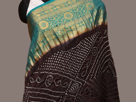 Black Bandhani Kanchipuram Silk Handloom Dupatta with Border Design - Global Threads Fashion