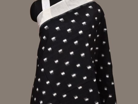 Black and White Pochampally Ikat Cotton Handloom Dupatta with Dots Design - Global Threads Hot on Sale