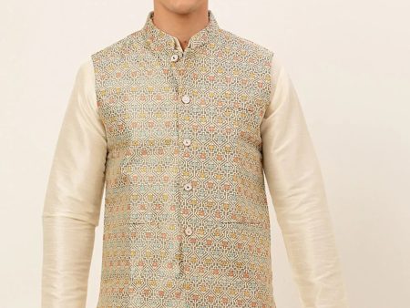 Jompers Men s Grey Embroidered Nehru Jacket Sale