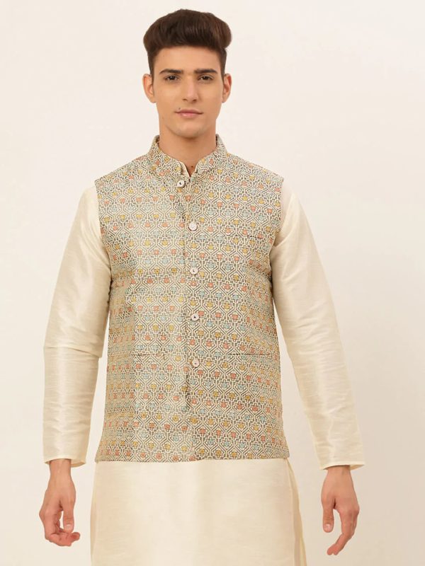 Jompers Men s Grey Embroidered Nehru Jacket Sale