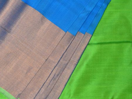 Blue and Green Uppada Silk Handloom Plain Saree with Big Border Design - Global Threads Online Hot Sale