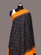 Black and Orange Pochampally Ikat Cotton Handloom Dupatta with Temple Border Design - Global Threads Fashion