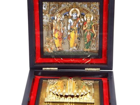 AncientlRam Darbar Pocket Temple Box With Charan Paduka Square Shaped, Gold Plated on Sale