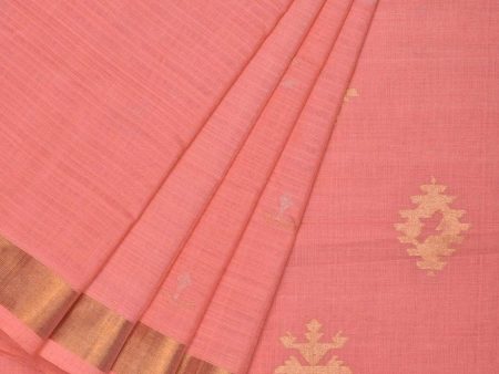 Baby Pink Uppada Cotton Handloom Saree with Assorted Buta Pallu Design - Global Threads Online now