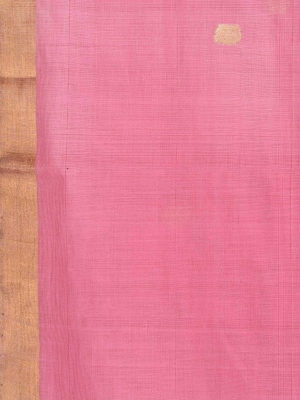 Baby Pink Khadi Cotton Handloom Saree with Pallu Design - Global Threads For Sale