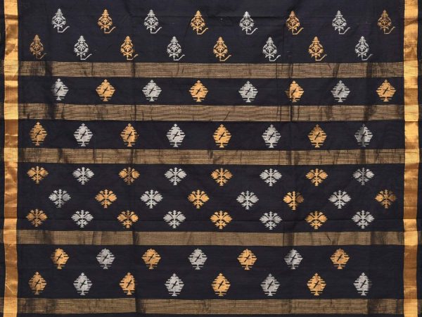 Black Uppada Cotton Handloom Saree with Assorted Buta Pallu Design - Global Threads For Sale