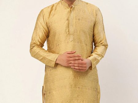 Jompers Men s Beige Coller Embroidered Woven Design Kurta Only Online