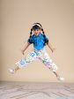 Snakes and Ladders Girls Blue Shirt and Multi Color Snake Print Pant Set from Siblings Collection For Sale