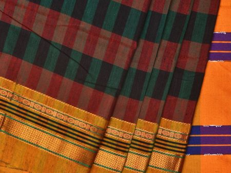 Black and Yellow ilkal Cotton Saree with Checks Design No Blouse - Global Threads Online Hot Sale