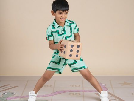 Snakes and Ladders Boys Green Table Print Shirt and Boxer Sets from Siblings Collection Hot on Sale