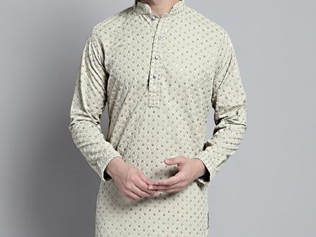 Jompers Men s Beige Chikankari Embroidered and Sequence Kurta Only Online