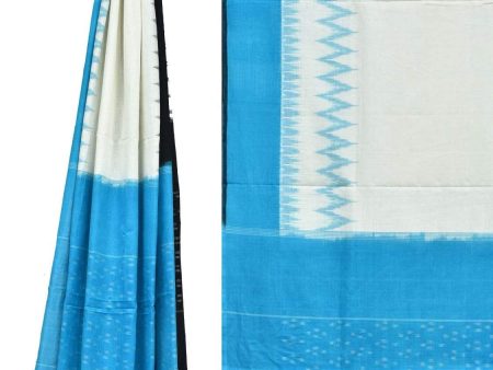 Blue and Black Pochampally Ikat Cotton Handloom Dupatta with Ganga-Jamuna Border - Global Threads For Discount