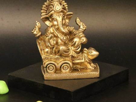 Artvarko Brass Ganesha Riding On Chariot Pulled By Rat Ganesh Ganpati Statue Idol on Sale