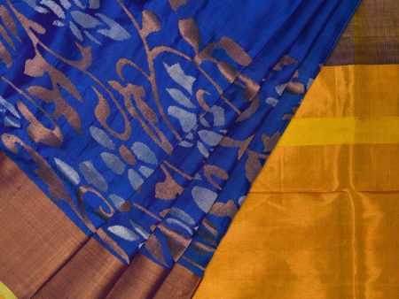 Blue and Yellow Uppada Silk Handloom Saree with One Side Border Design - Global Threads Sale