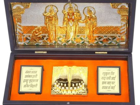 Anciently Ram Darbar Pocket Temple Box With Charan Paduka Rectangle Shaped, Gold Plated For Cheap