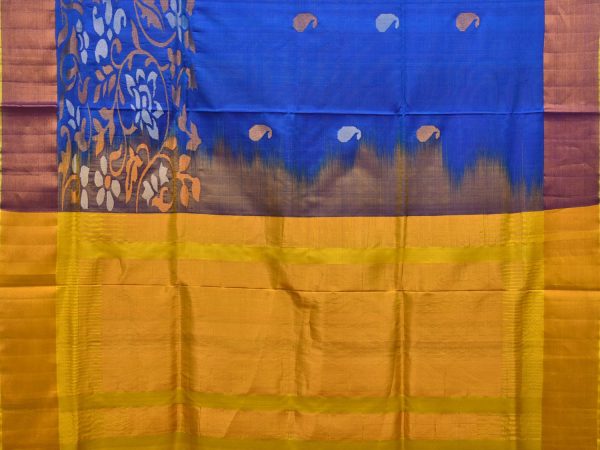 Blue and Yellow Uppada Silk Handloom Saree with One Side Border Design - Global Threads Sale