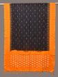 Black and Orange Pochampally Ikat Cotton Handloom Dupatta with Temple Border Design - Global Threads Fashion