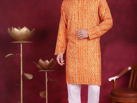 Jompers Men s Bandhani Printed Kurta with Pyjama - Orange Discount