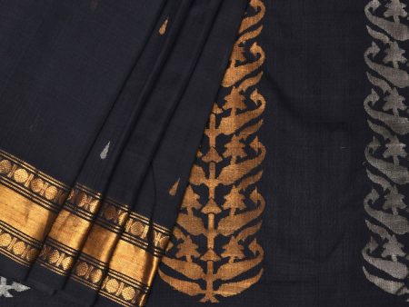 Black Uppada Cotton Handloom Saree with Karpur Pallu Design - Global Threads Supply