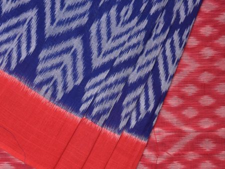 Blue and Red Pochampally Ikat Cotton Handloom Saree with All Over Design - Global Threads Supply