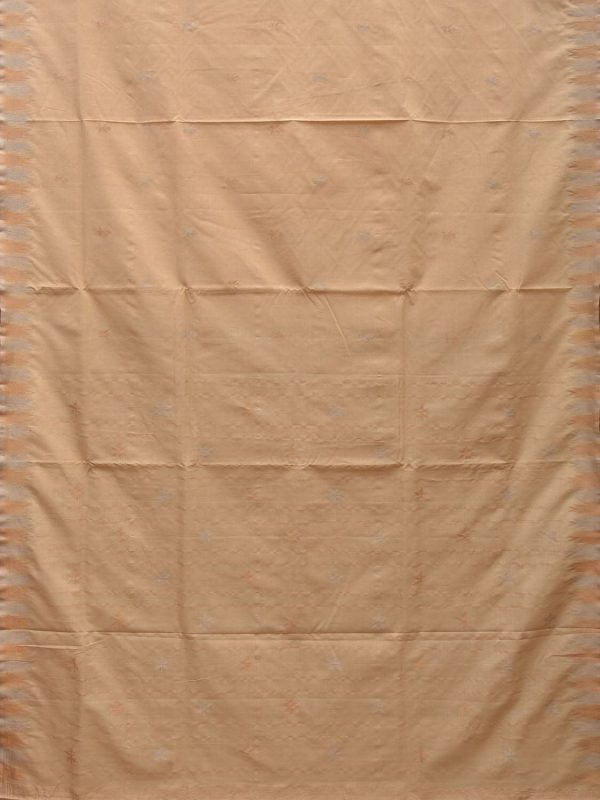 Beige Khadi Cotton Handloom Saree with Temple Border Design - Global Threads on Sale