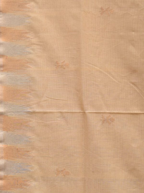 Beige Khadi Cotton Handloom Saree with Temple Border Design - Global Threads on Sale