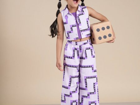 Snakes and Ladders Girls Purple Table Print Top and Pant Set from Siblings Collection Hot on Sale