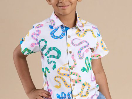 Snakes and Ladders Boys Multi Color Snake Print Shirt from Siblings Collection on Sale