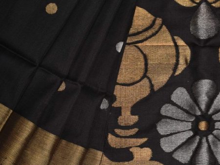 Black Uppada Silk Handloom Saree with Birds Pallu Design - Global Threads Discount