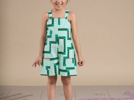 Snakes and Ladders Girls Green Table Print Jumpsuit from Siblings Collection For Sale